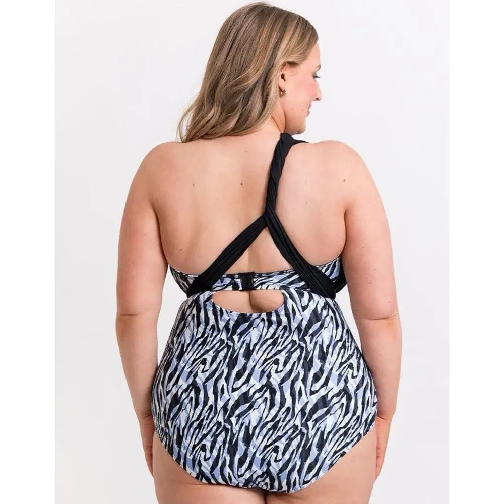 Curvy Kate Wrapsody Swimsuit Multiway Bandeau Strapless Zebra Print 32DDD NWT